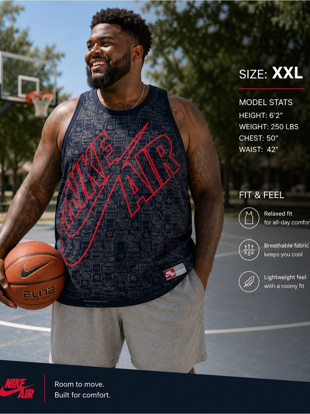 Nike Air Tank Top Mens XXL Black Red Graphic Mesh Sleeveless Shirt Athletic - Picture 3 of 8